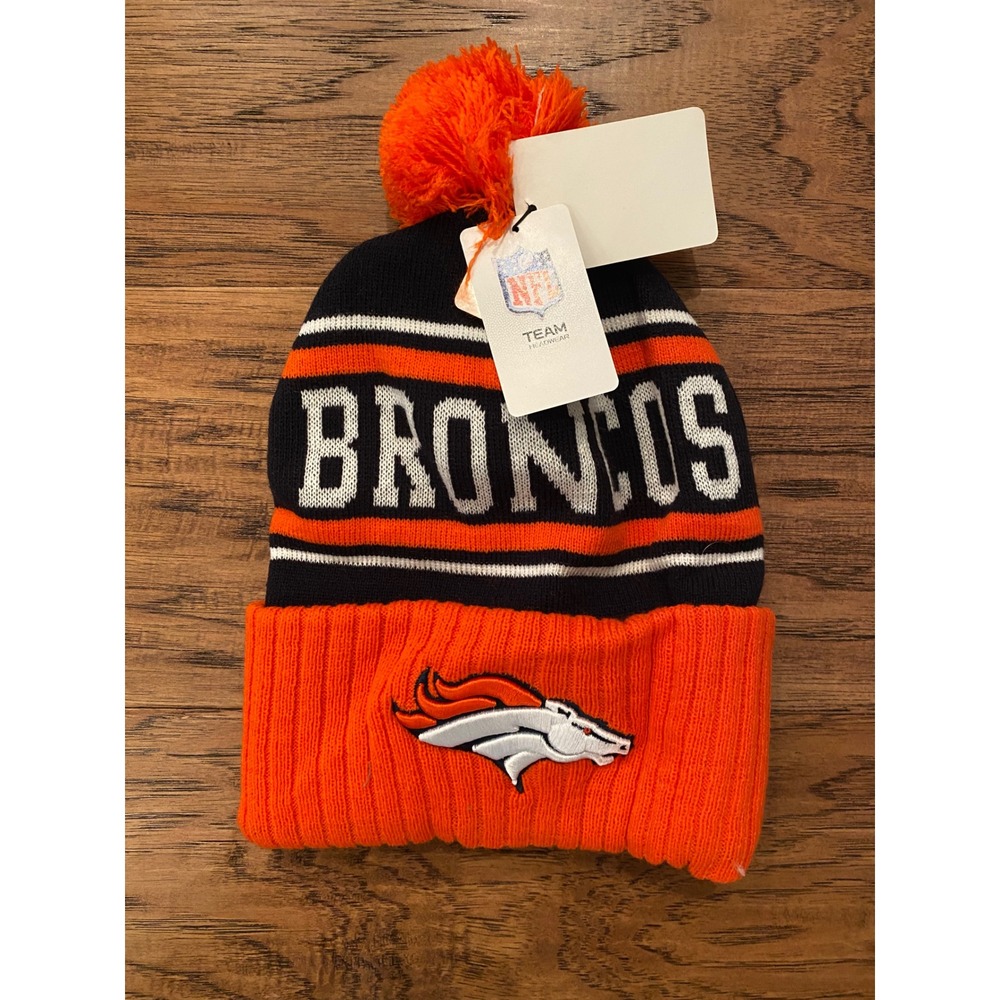 NFL Denver Broncos Knit Beanie Hat Pom Cuffed Navy Orange Team Headwear New